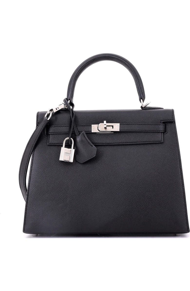 Pre-Owned Hermes Kelly Handbag Black Epsom with Palladium Hardware 25, Main, color, Noir