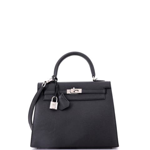 Kelly Handbag Black Epsom with Palladium Hardware 25