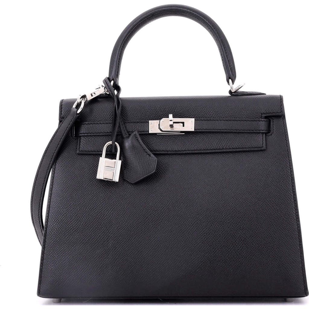Pre-owned Hermes  Hermes Kelly Handbag Black Epsom With Palladium Hardware 25