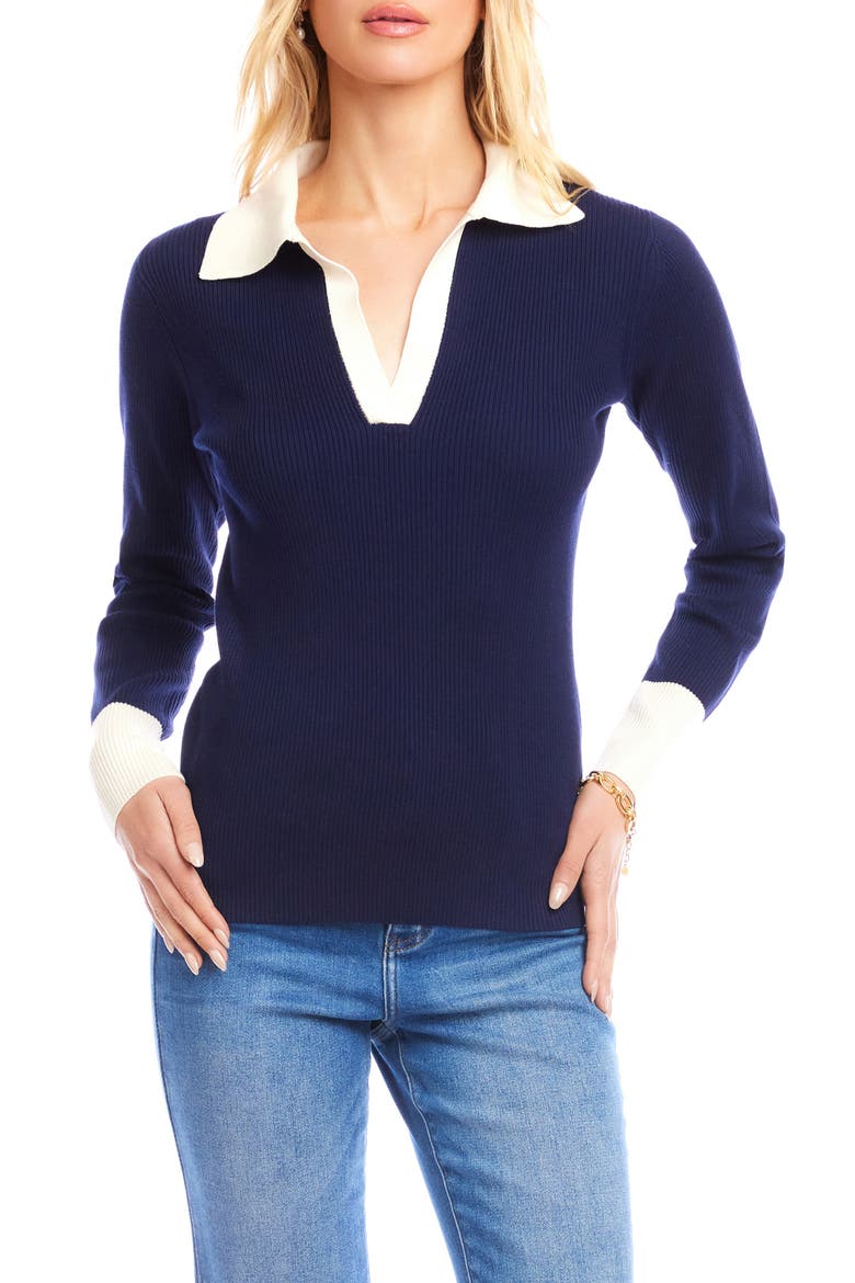 Contrast Rib Polo Sweater, Main, color, NAVY W/ CREAM
