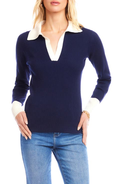 Contrast Rib Polo Sweater