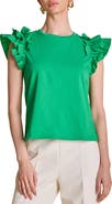 English Factory Ruffle Sleeve Mix Media Cotton Top