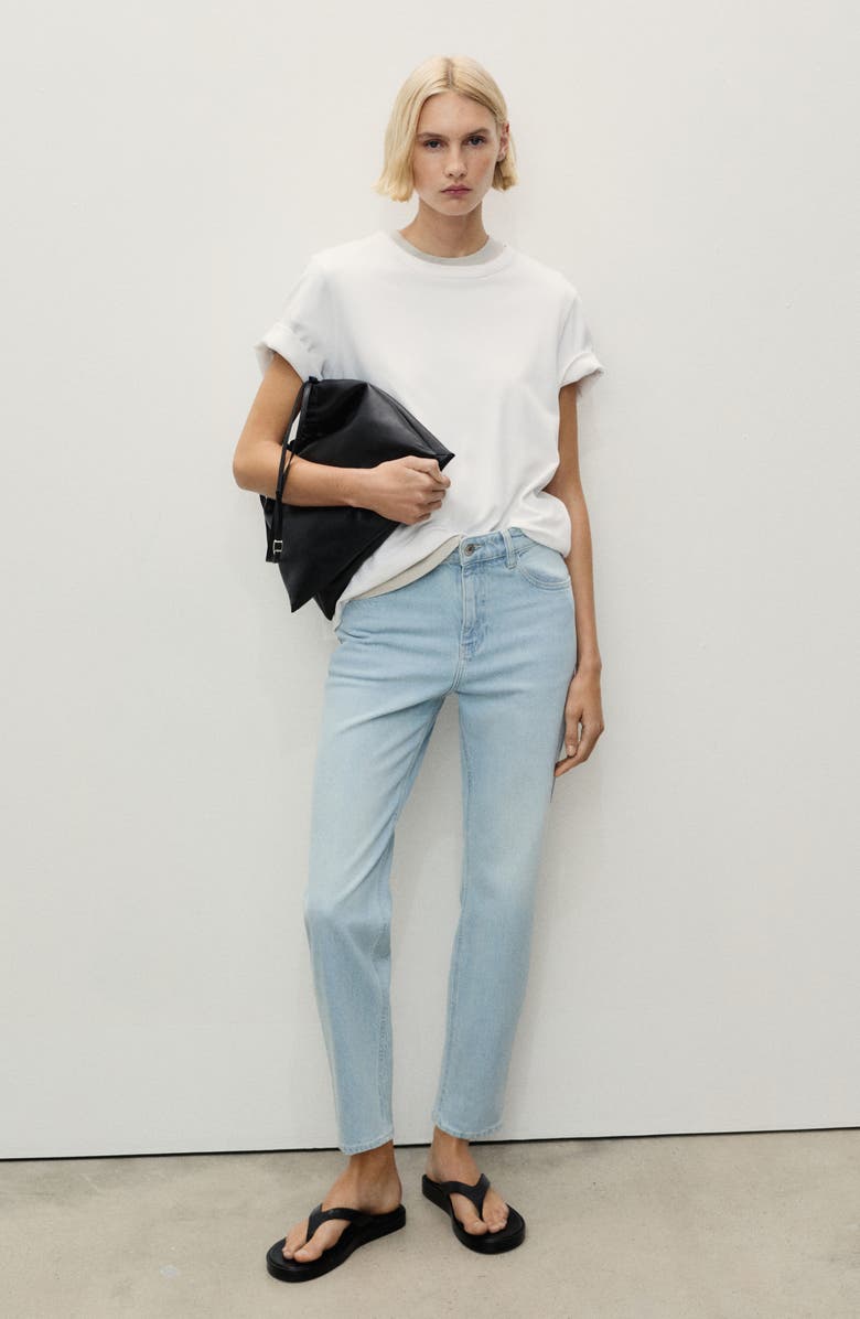 MANGO Comfort High Waist Straight Leg Jeans, Alternate, color, Light Blue