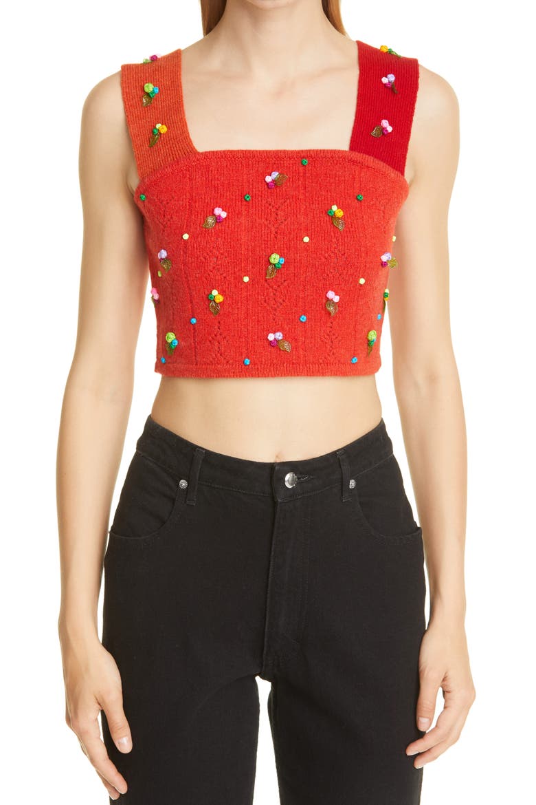 Rosie Pointelle Lambswool Crop Top, Main, color, TOMATO