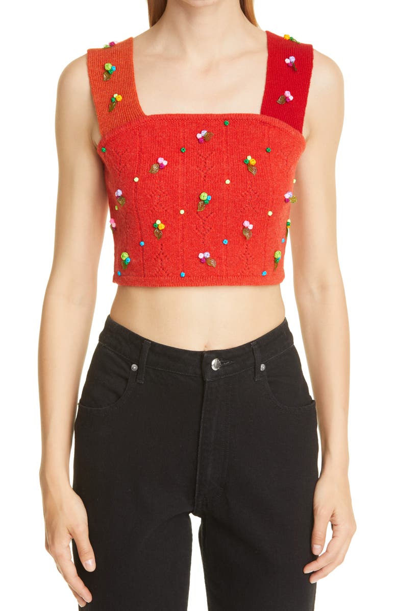 YanYan Rosie Pointelle Lambswool Crop Top, Main, color, 