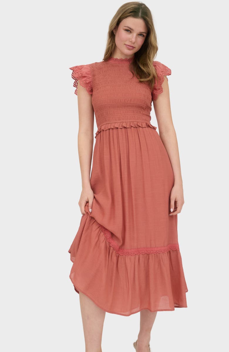 Blu Pepper Smocked Maxi Dress, Alternate, color, Terracotta