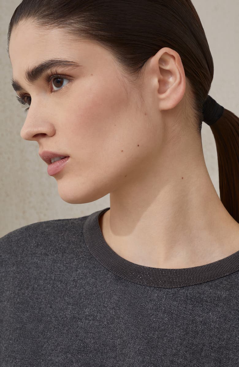 Brunello Cucinelli Twill flannel dress with monili, Alternate, color, Lead