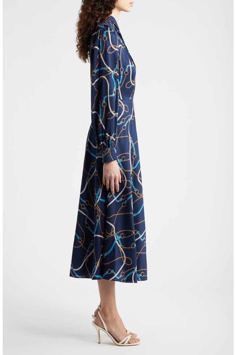 The Raquel Placed Floral Long Sleeve Silk Blend Dress, Alternate, color, DENIM CHAIN PRINT