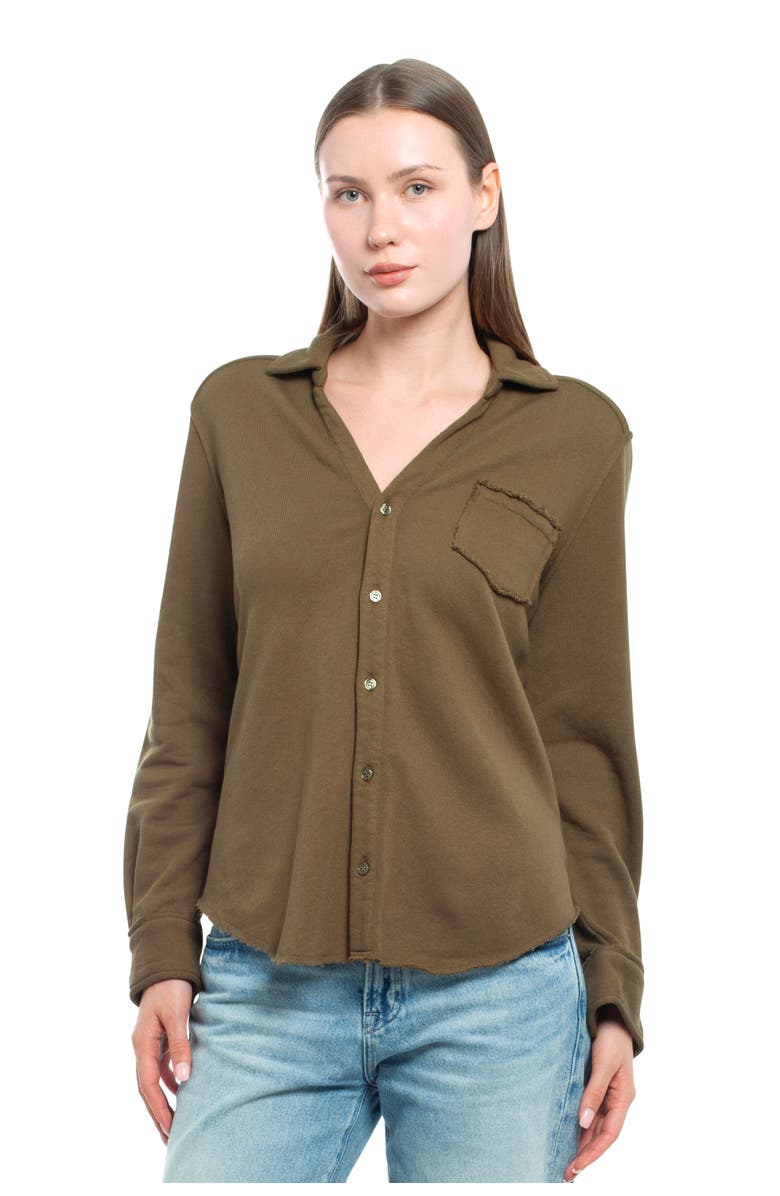 WILT Clothing Button Front Sweatshirt, Main, color, Dark Olive