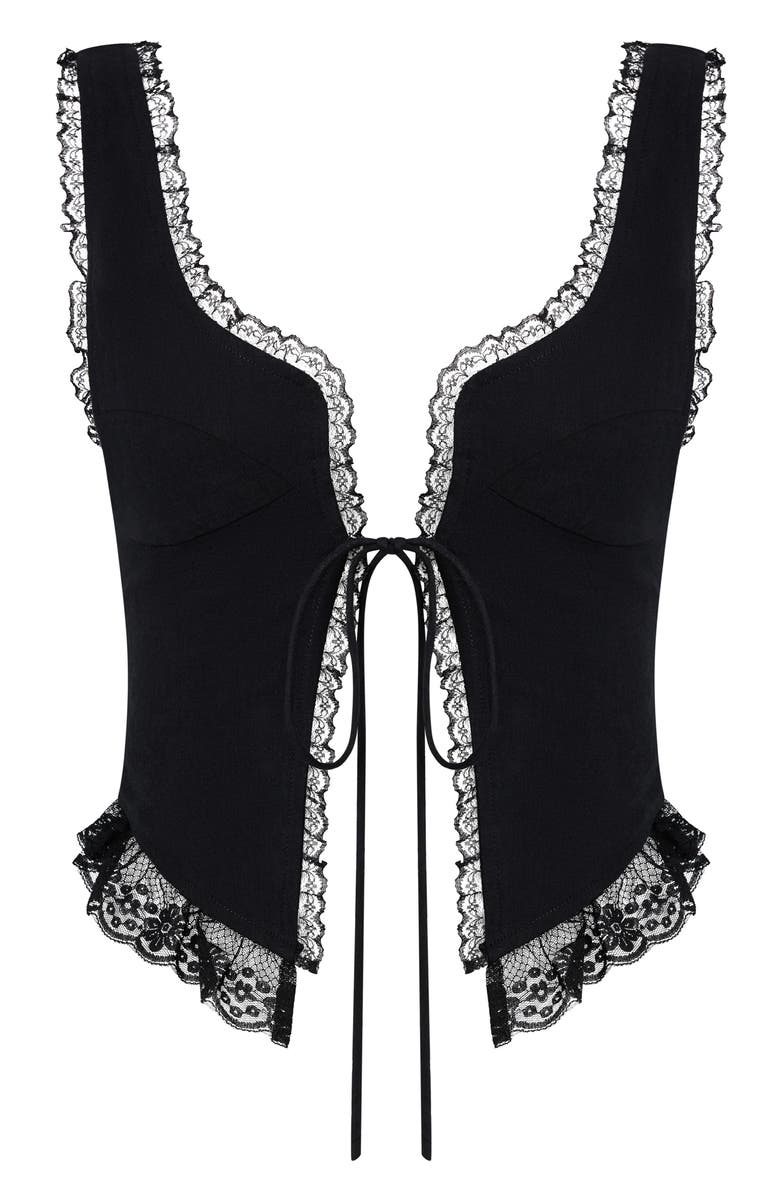 LIONESS Resurgence Tie Front Lace Trim Bustier Top, Alternate, color, 