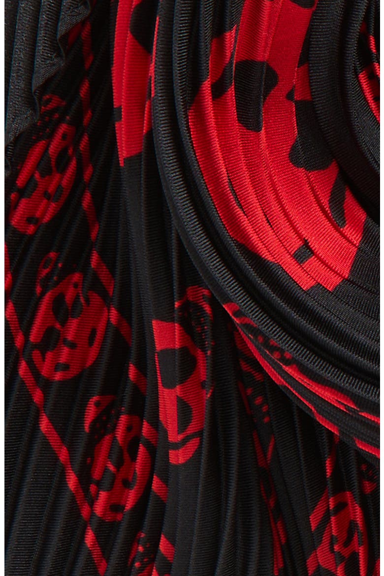 Classic Skull Print Pleated Silk Square Scarf, Alternate, color, BLACK/ RED