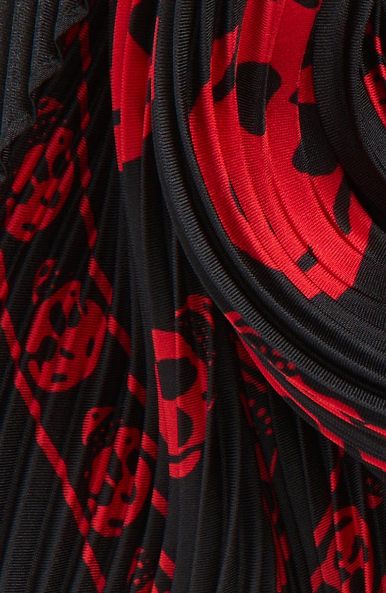 McQueen Classic Skull Print Pleated Silk Square Scarf, Alternate, color, Black/ Red