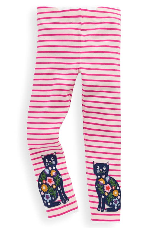 Mini Boden Kids' Stripe Kitty Appliqué Leggings In Pink