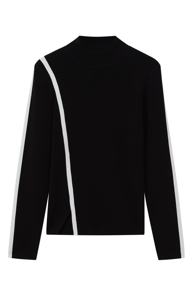 Reiss Anna Asymmetric Stripe Mock Neck Top, Alternate, color, Black White