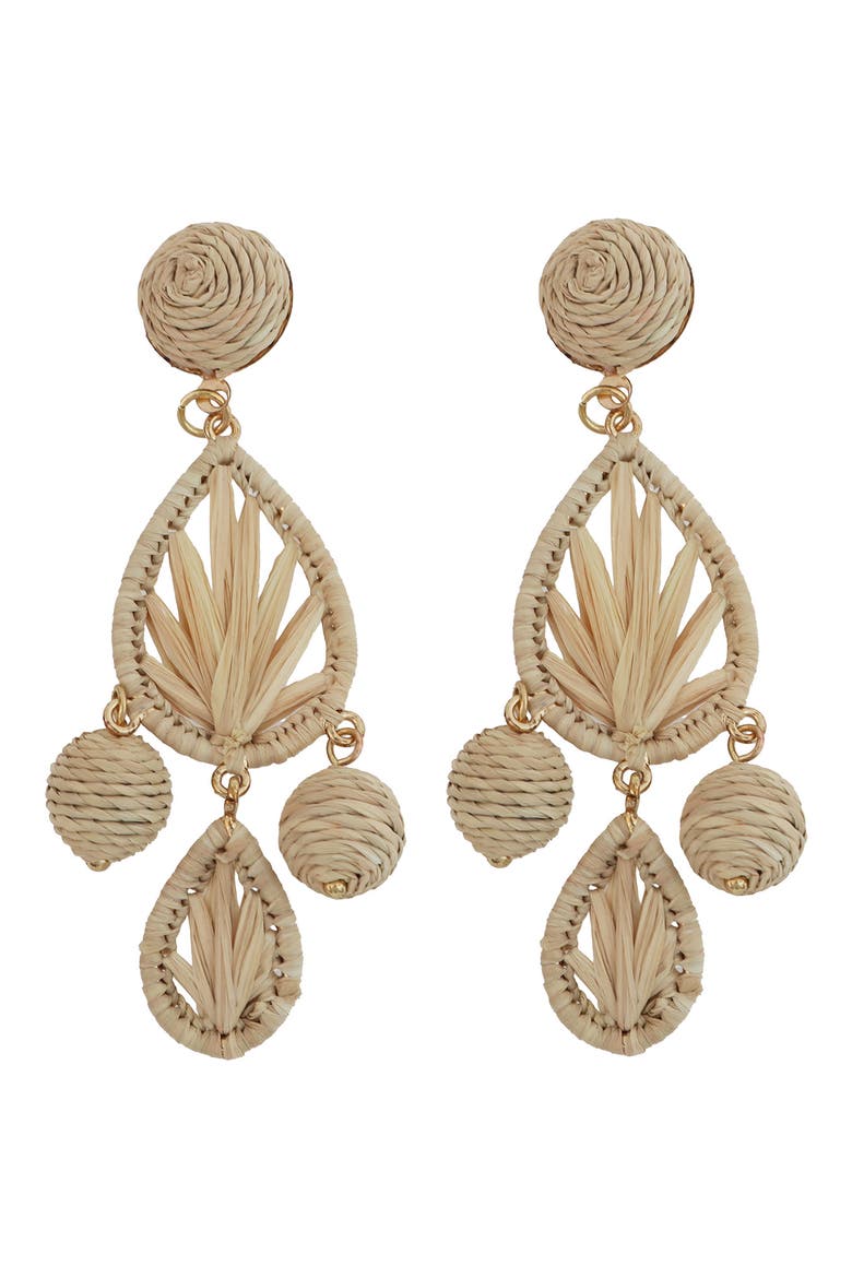 Raffia Teardrop Earrings, Main, color, TAN