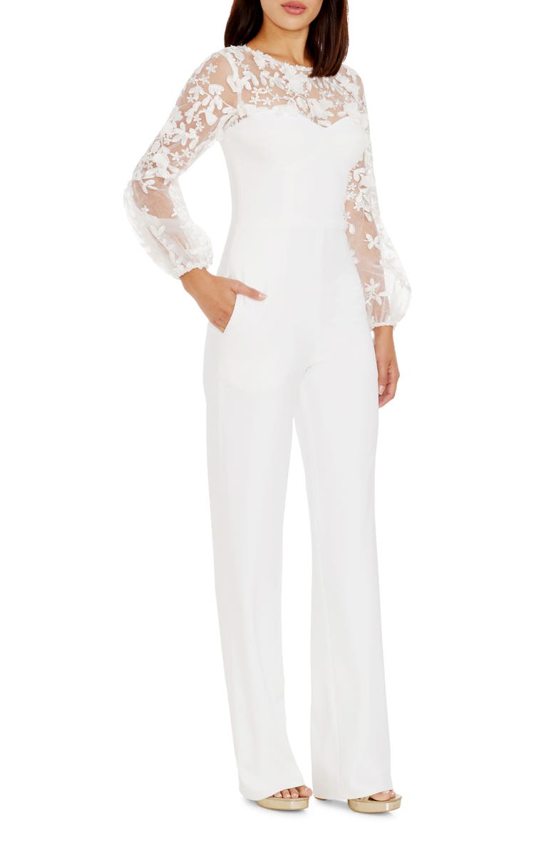 Dress the Population Mila Lace Long Sleeve Jumpsuit, Alternate, color, 