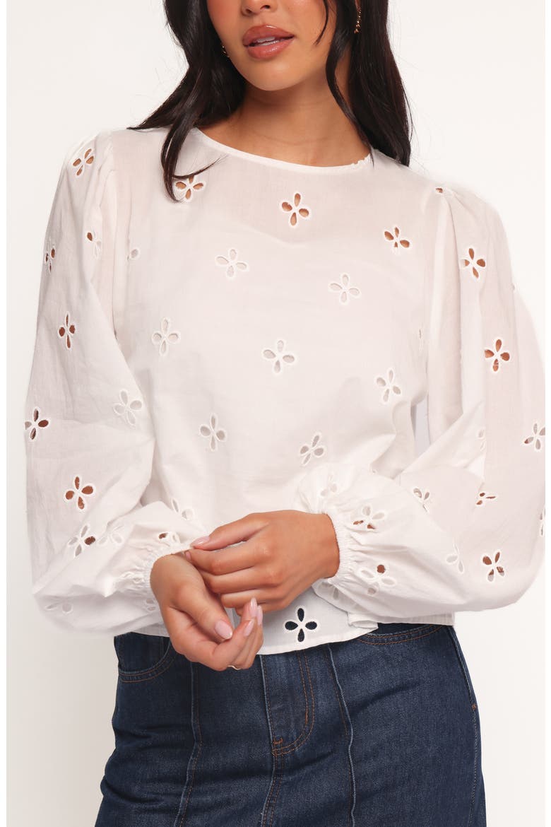 Aggie Embroidered Eyelet Balloon Sleeve Top, Alternate, color, WHITE