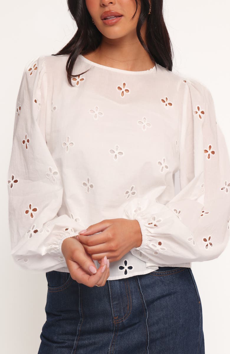 Petal & Pup Aggie Embroidered Eyelet Balloon Sleeve Top, Alternate, color, White