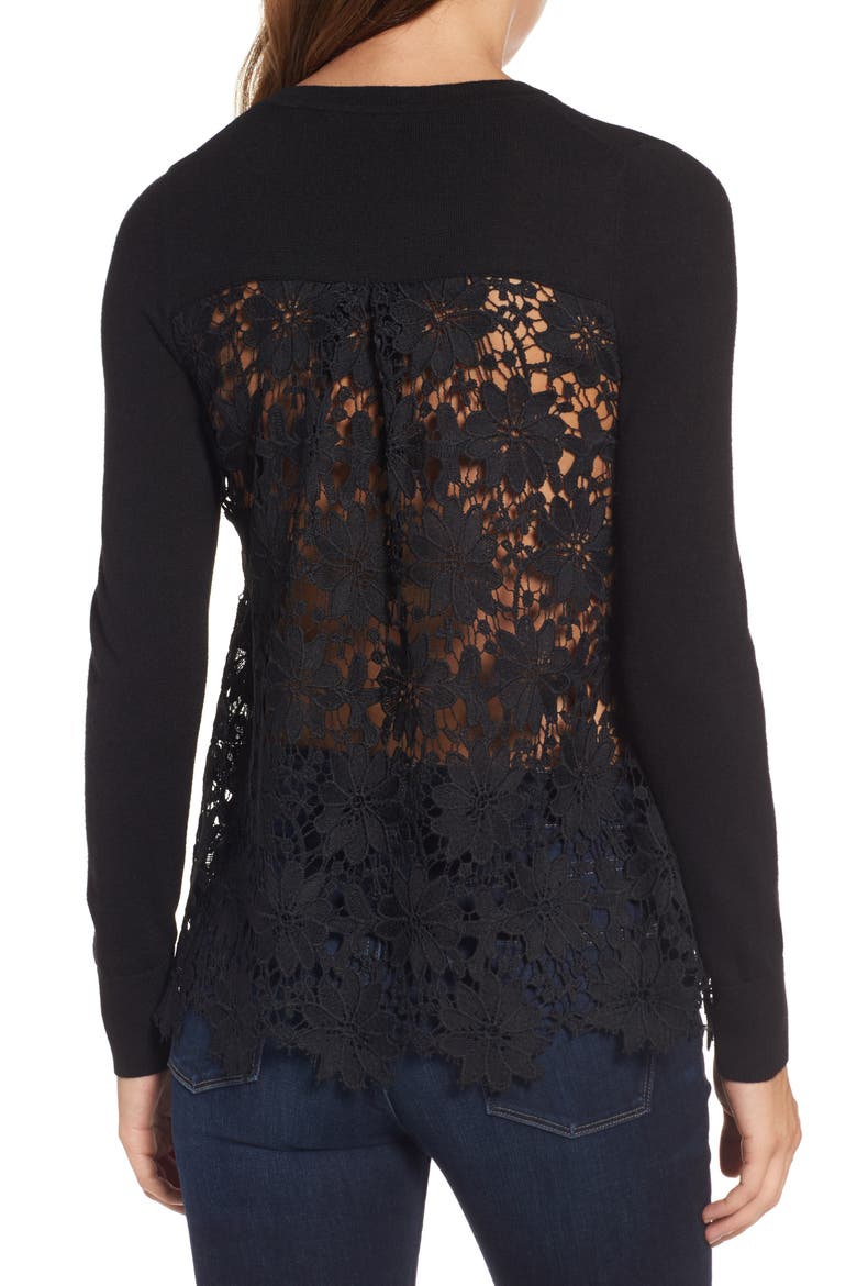 Lace Back Sweater, Alternate, color, BLACK