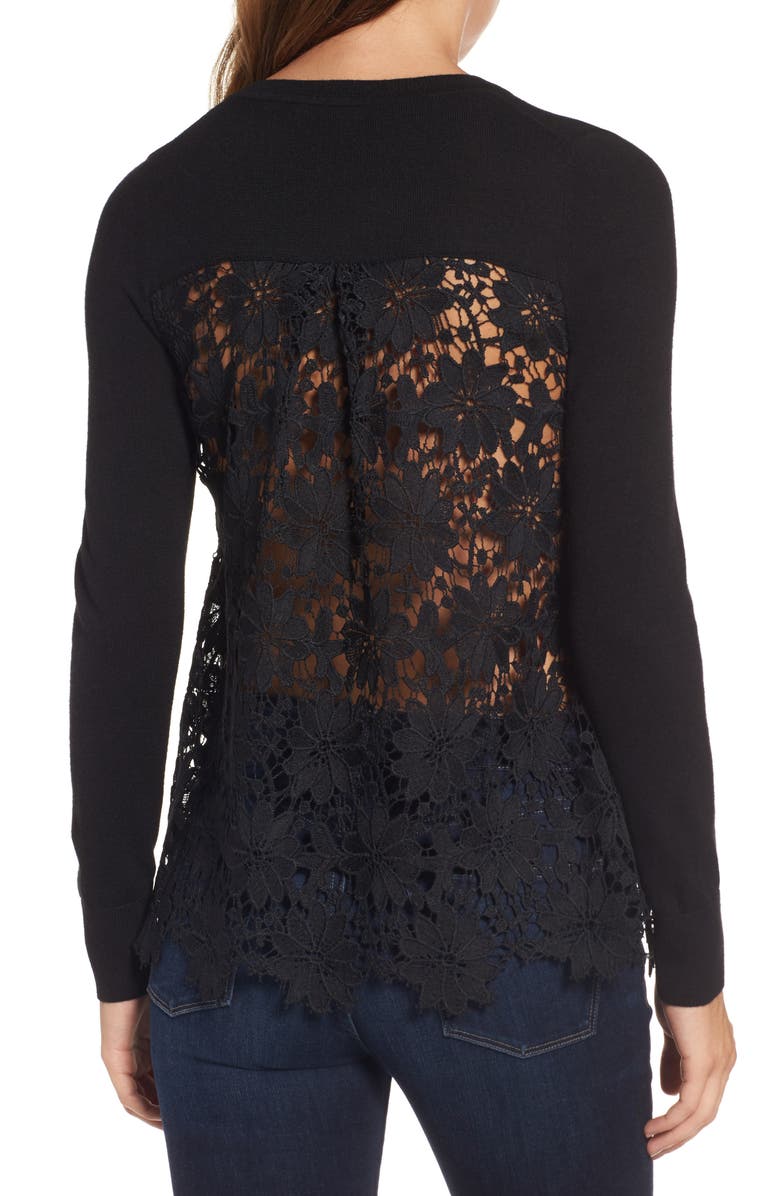 Chelsea28 Lace Back Sweater, Alternate, color, 