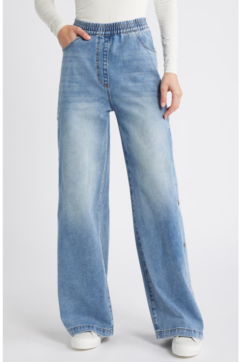 Keenie Side Snap Pull On Denim Pants, Main, color, MEDIUM BLUE