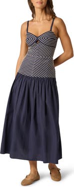 Adrianna Papell Embroidered Cutout Drop Waist Cotton Midi Dress