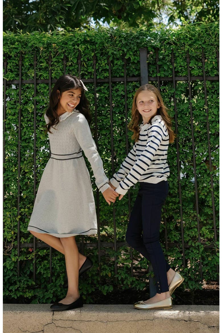 Kids' Organic Long Sleeve Cable Knit Peter Pan Collar Sweater Dress, Alternate, color, Gray Heather Cable