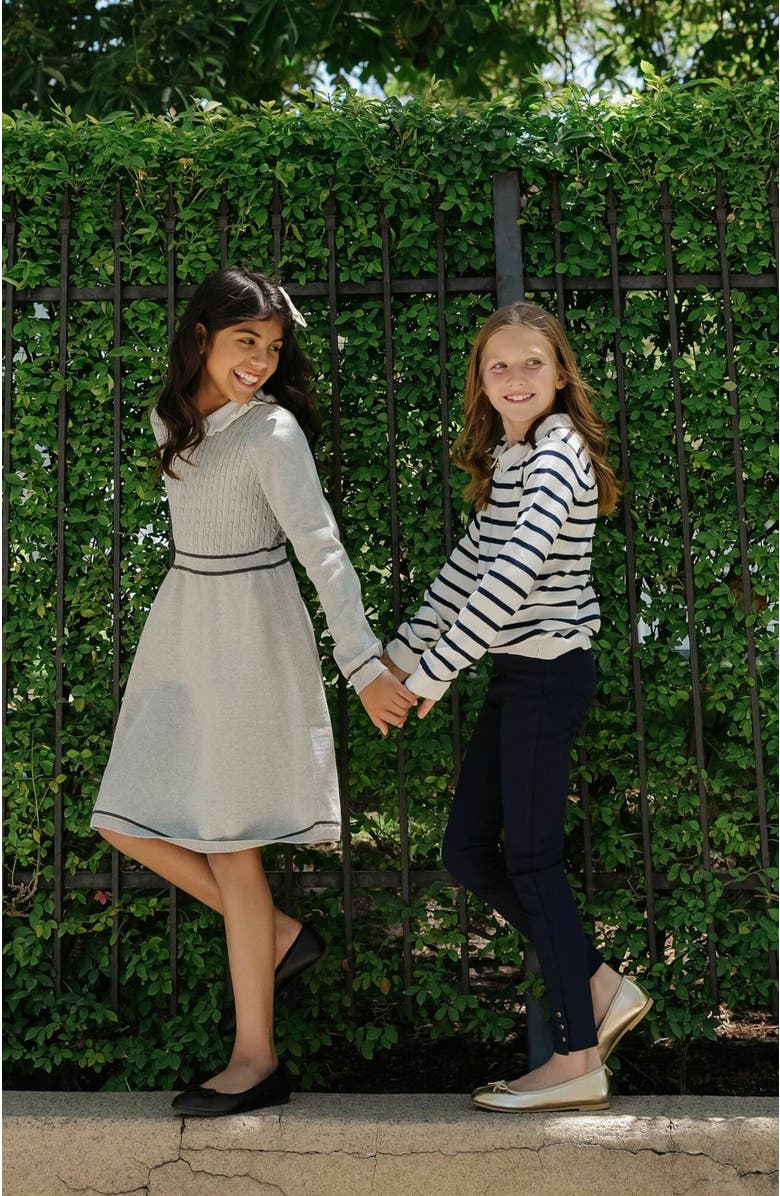 Hope & Henry Kids' Organic Long Sleeve Cable Knit Peter Pan Collar Sweater Dress, Alternate, color, 