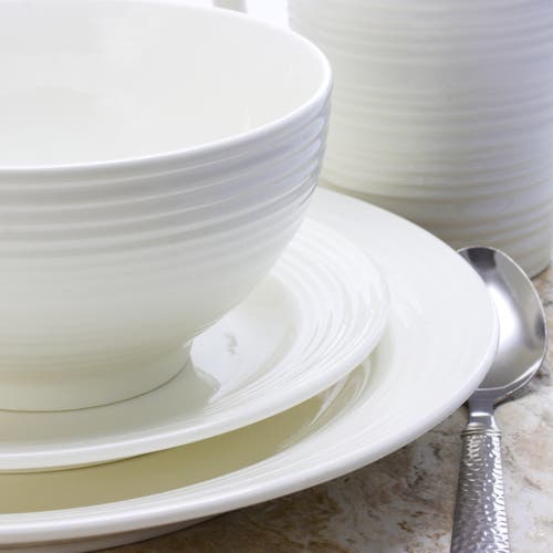Gibson Home Amelia Court 16 Piece Dinnerware Set Embossed In White