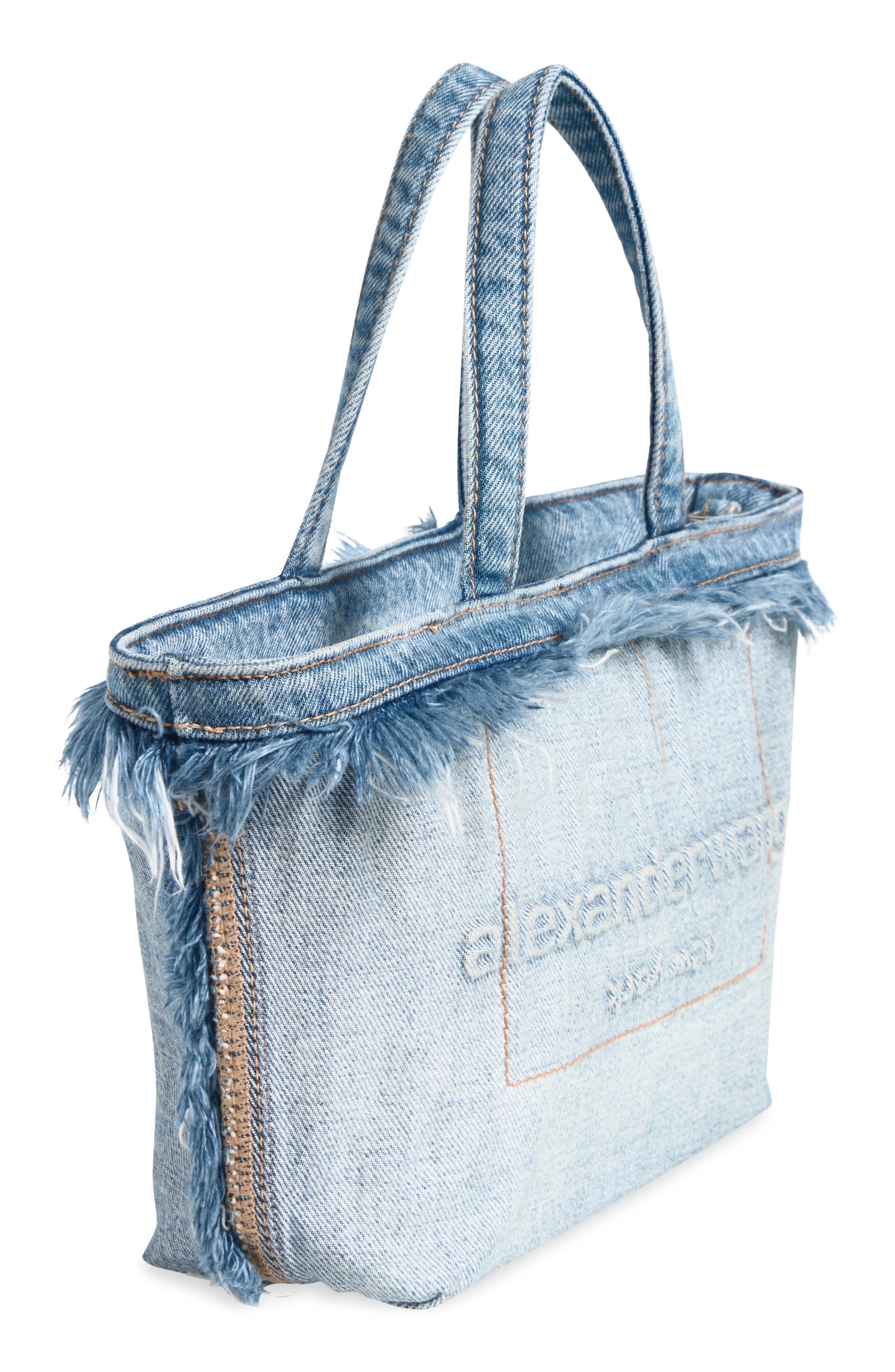 Small Punch Frayed Denim Tote, Alternate, color, BLEACH BLUE