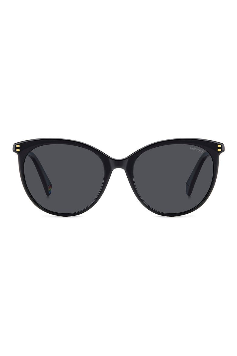 55mm Polarized Cat Eye Sunglasses, Main, color, BLACK/ GREY POLAR