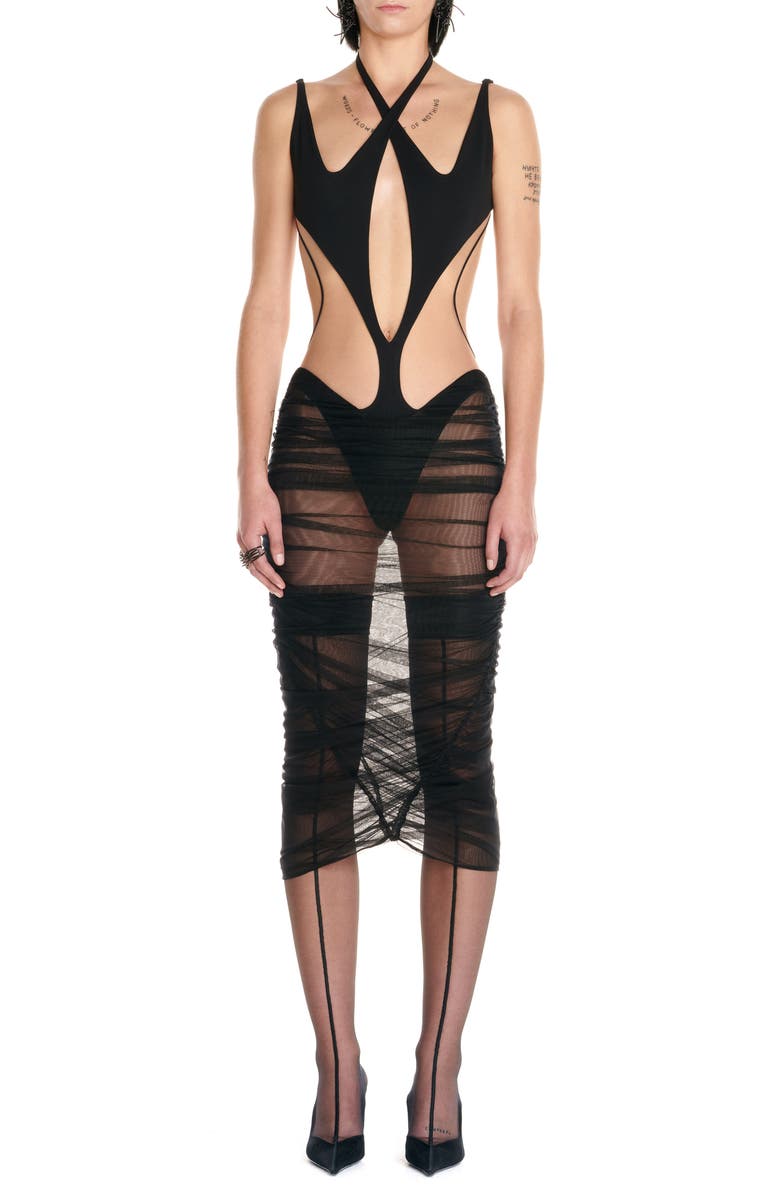 MUGLER Cutout Bodysuit Midi Dress, Main, color,