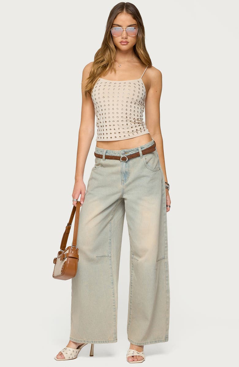 EDIKTED Vallie Grommet Crop Camisole, Alternate, color, Beige