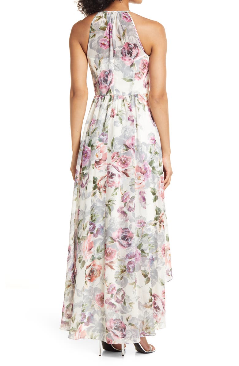 Eliza J Floral Halter Neck High-Low Cocktail Dress, Alternate, color, 