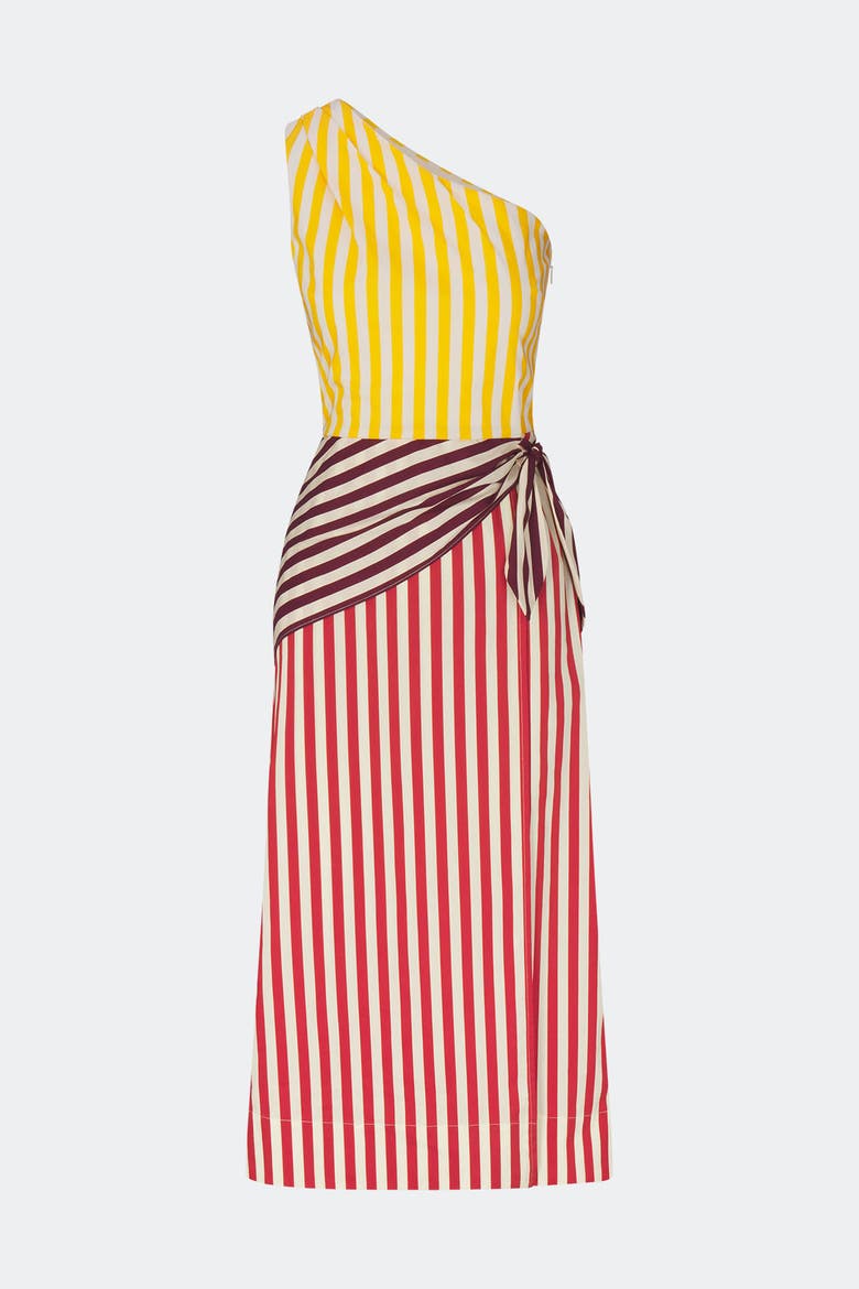 Belem Poplin Midi Dress, Main, color, Red Stripe Combo