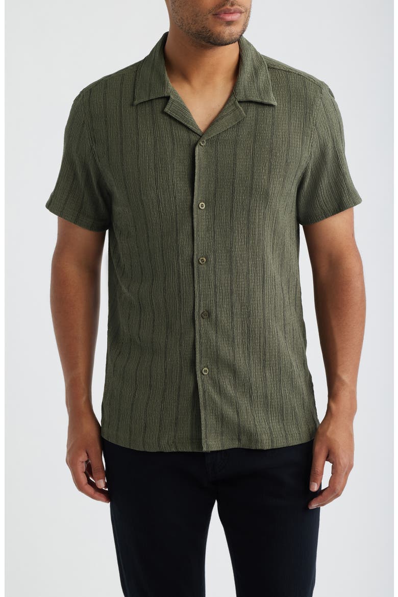 Pedri Crepe Textured Camp Shirt, Main, color, OLIVE