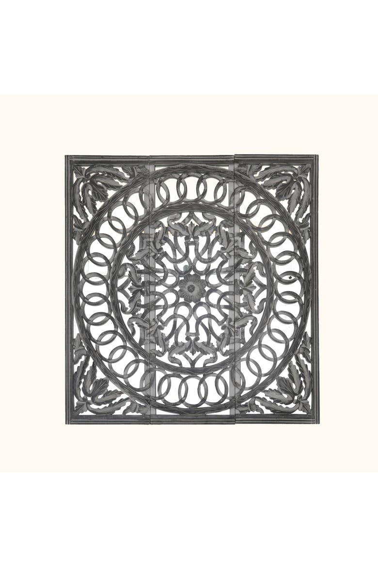 Wooden Handmade Wall Panel with Mirror, Alternate, color, Grey