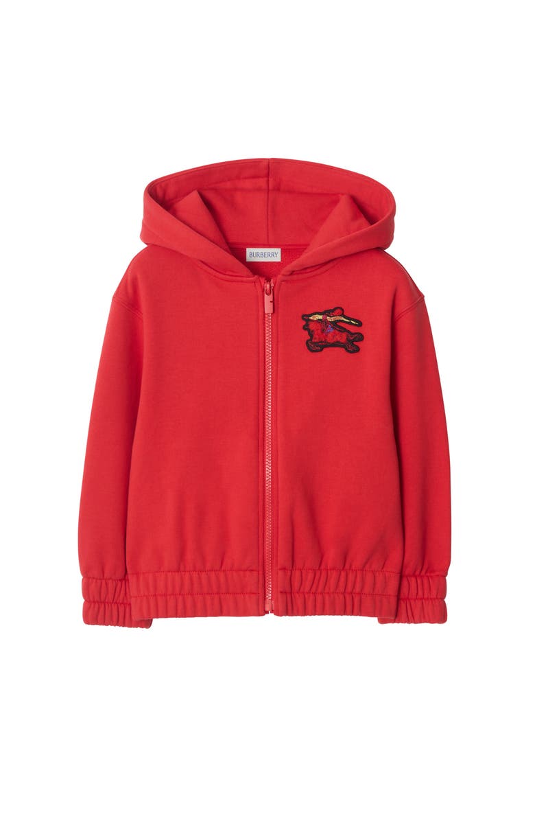 Burberry Knight Cotton Zip Hoodie, Main, color, Crayon Red