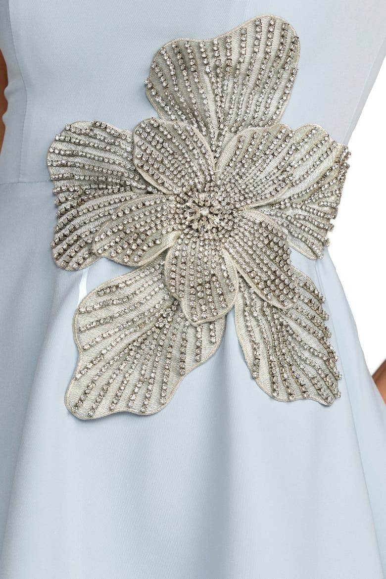 Crepe Sleeveless Mini Dress With Rhinestone Flower, Alternate, color, Powder Blue