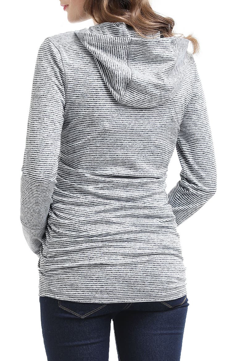 Haven Stripe Ruched Maternity Hoodie, Alternate, color, BLACK