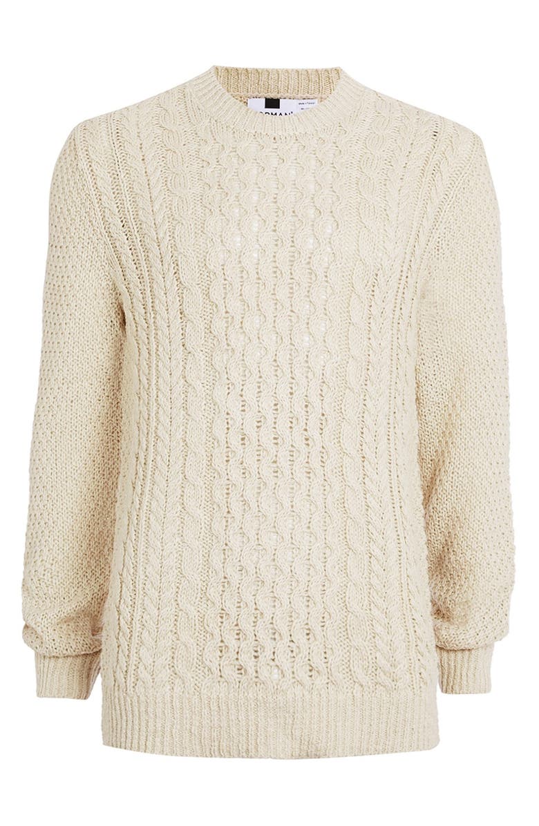 Topman Cable Knit Crewneck Sweater, Alternate, color,