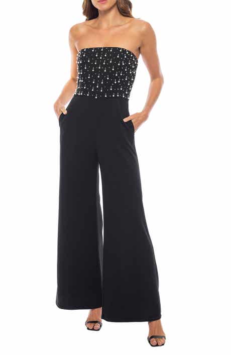 Marina Beaded Faux Pearl Scuba Crepe Jumpsuit