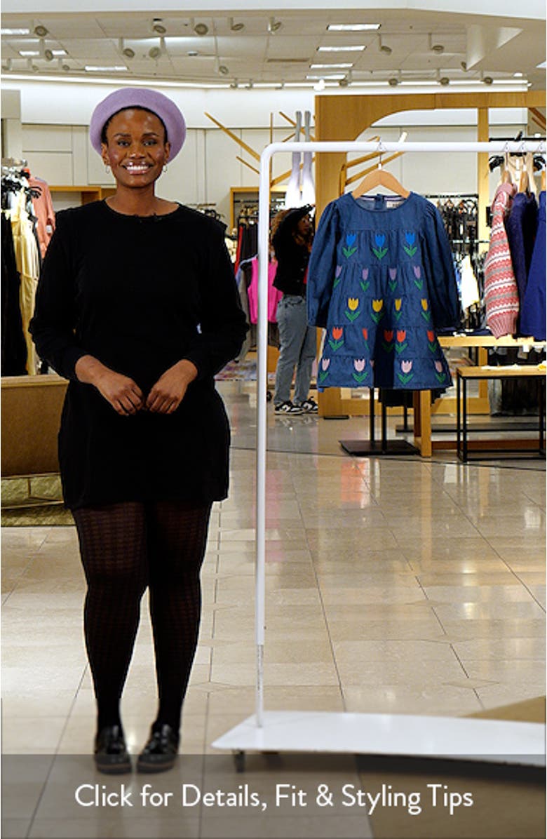 Kids' Tulip Embroidered Long Sleeve Denim Dress, sales video thumbnail