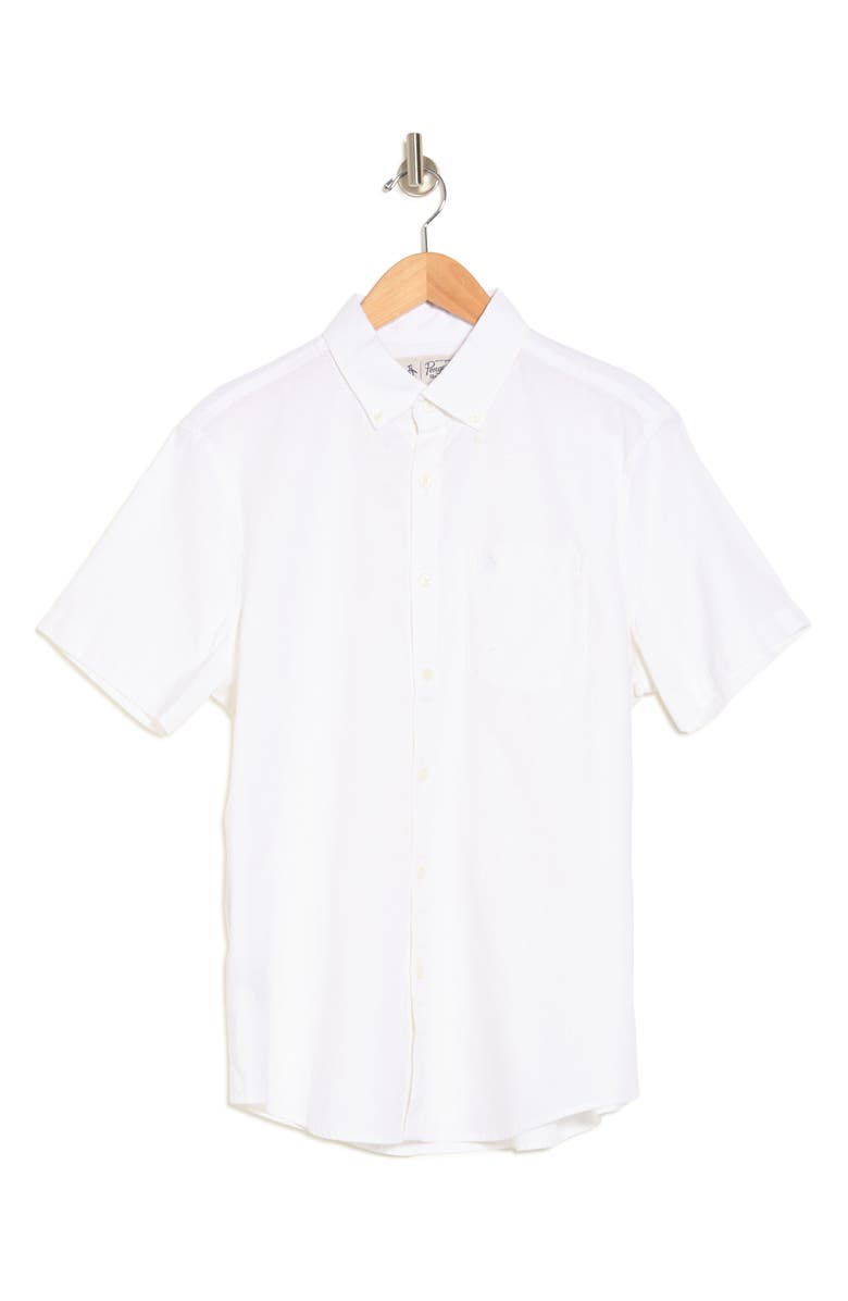 Original Penguin Stretch Linen Blend Short Sleeve Shirt, Alternate, color, Bright White