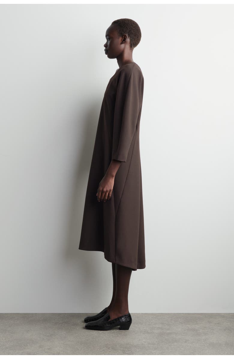 COS Sculpted Long-Sleeved Midi Dress, Alternate, color, Brown