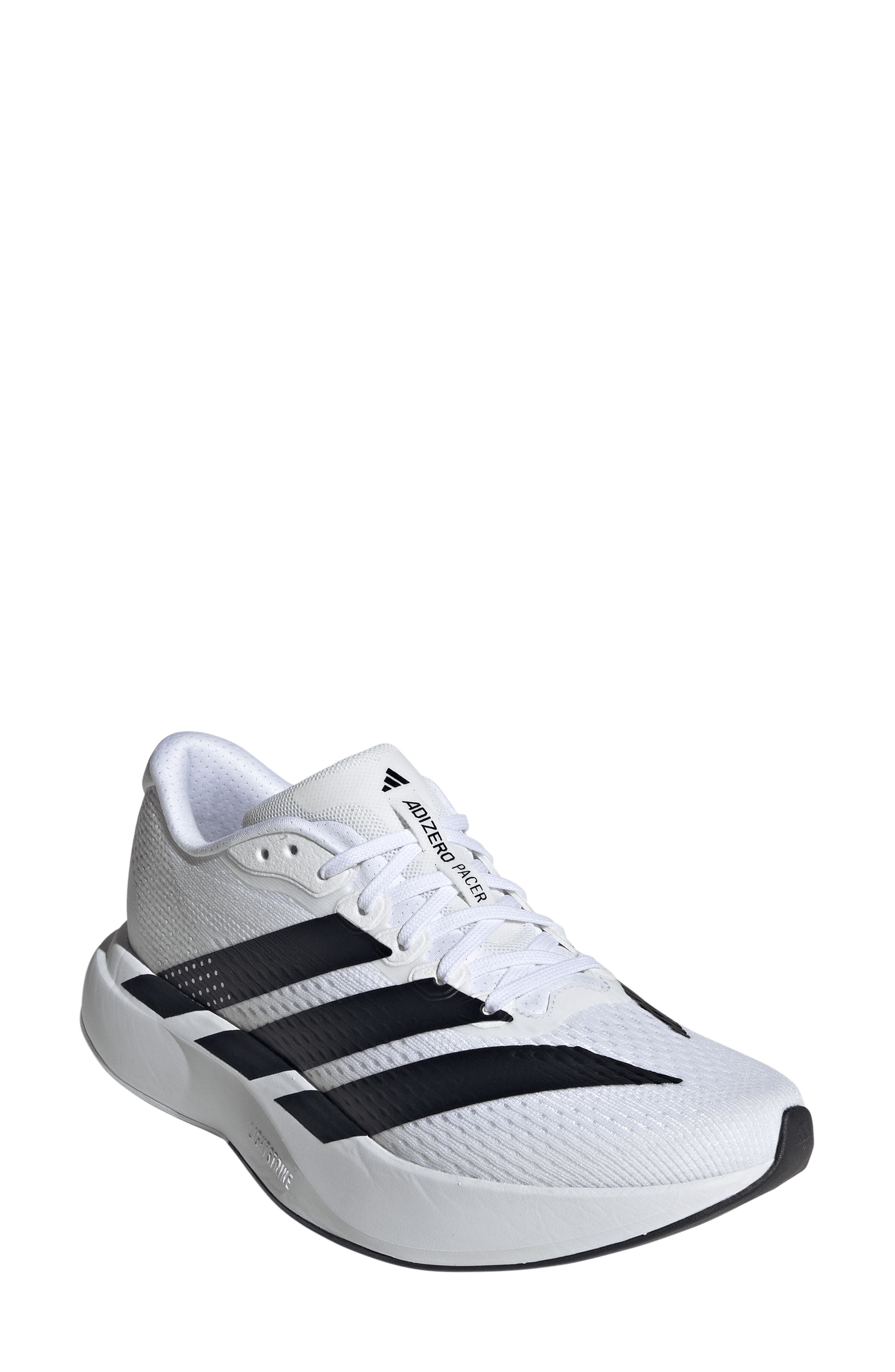 Adizero Pacer Running Sneaker, Main, color, WHITE/ BLACK/ CRYSTAL WHITE