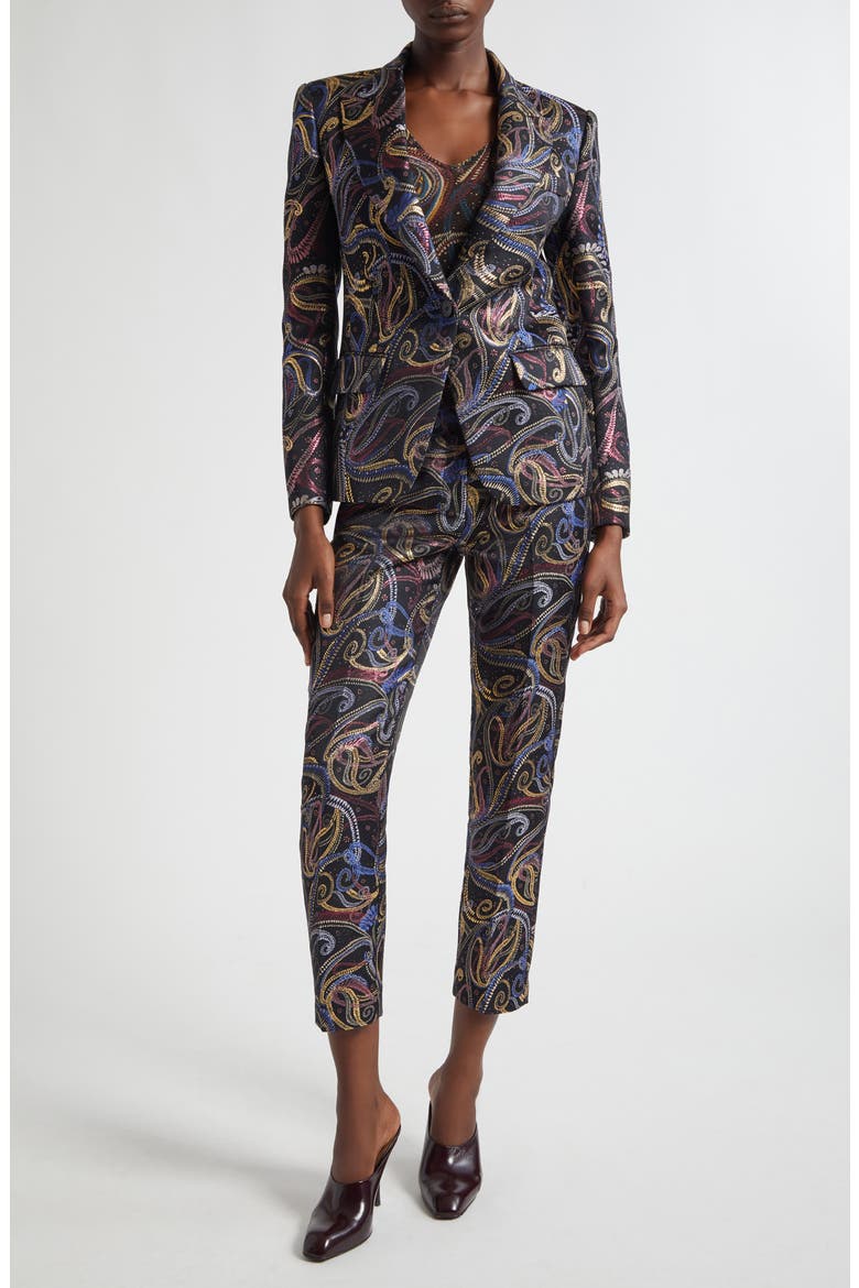 Paisley Duchesse Satin Blazer, Alternate, color, MULTICOLOR BLACK BASE