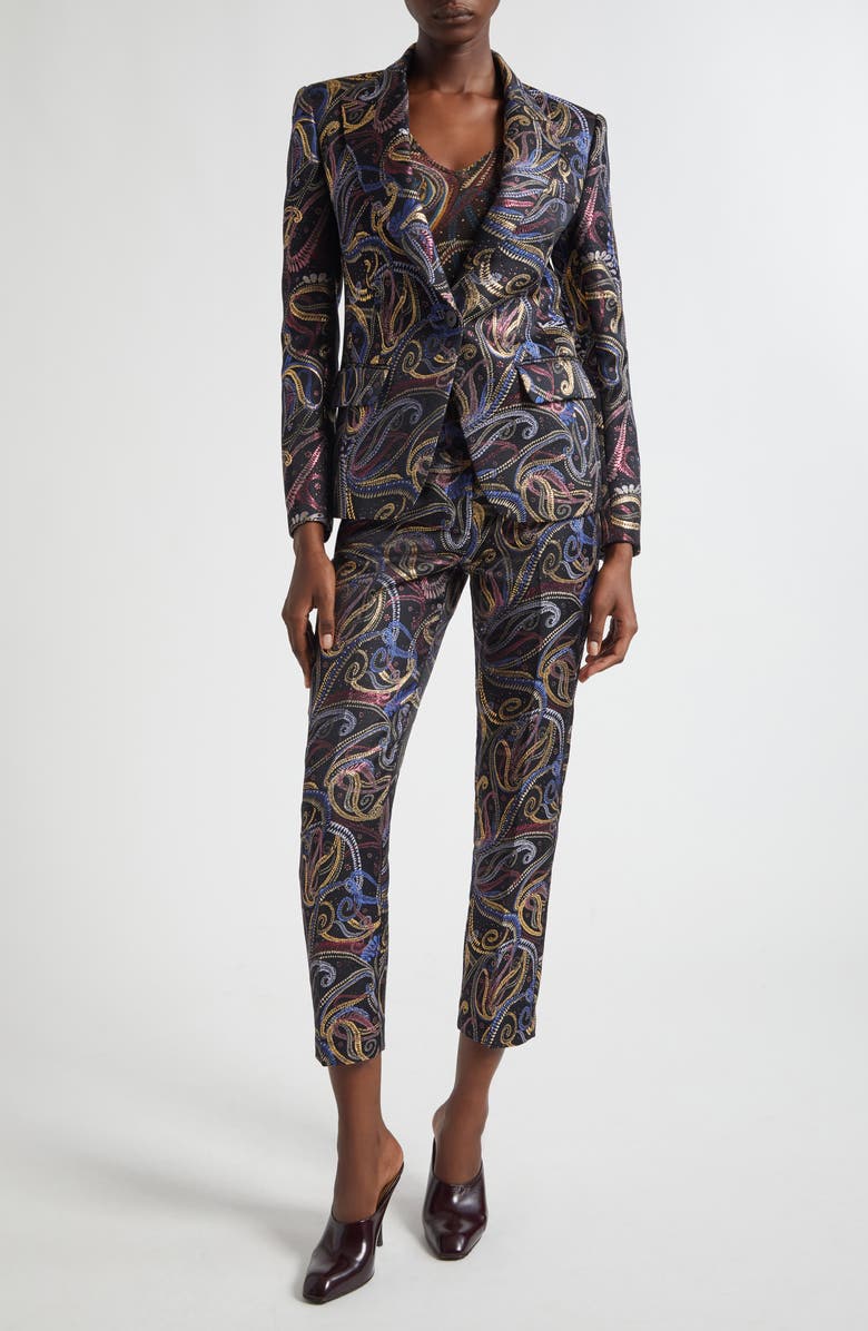 Etro Bristol Paisley Jacquard Crop Duchesse Satin Pants, Alternate, color, Multicolor Black Base