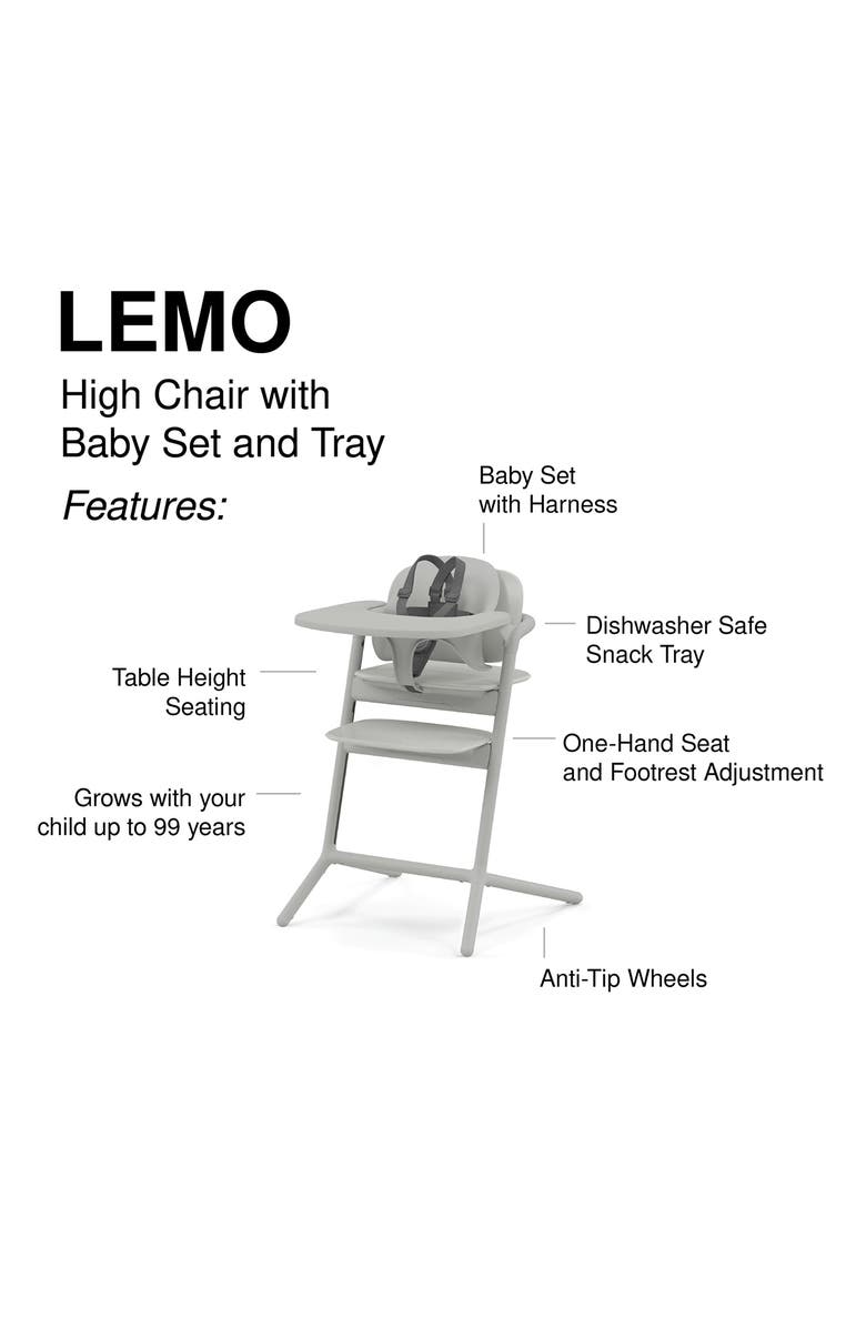 CYBEX Lemo 2 Highchair, Baby Seat & Snack Tray 3-in-1 Set, Alternate, color, Suede Grey