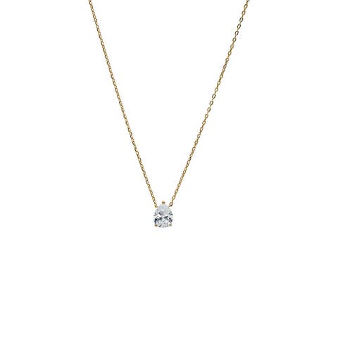 CZ Pear Three Prong Pendant Necklace